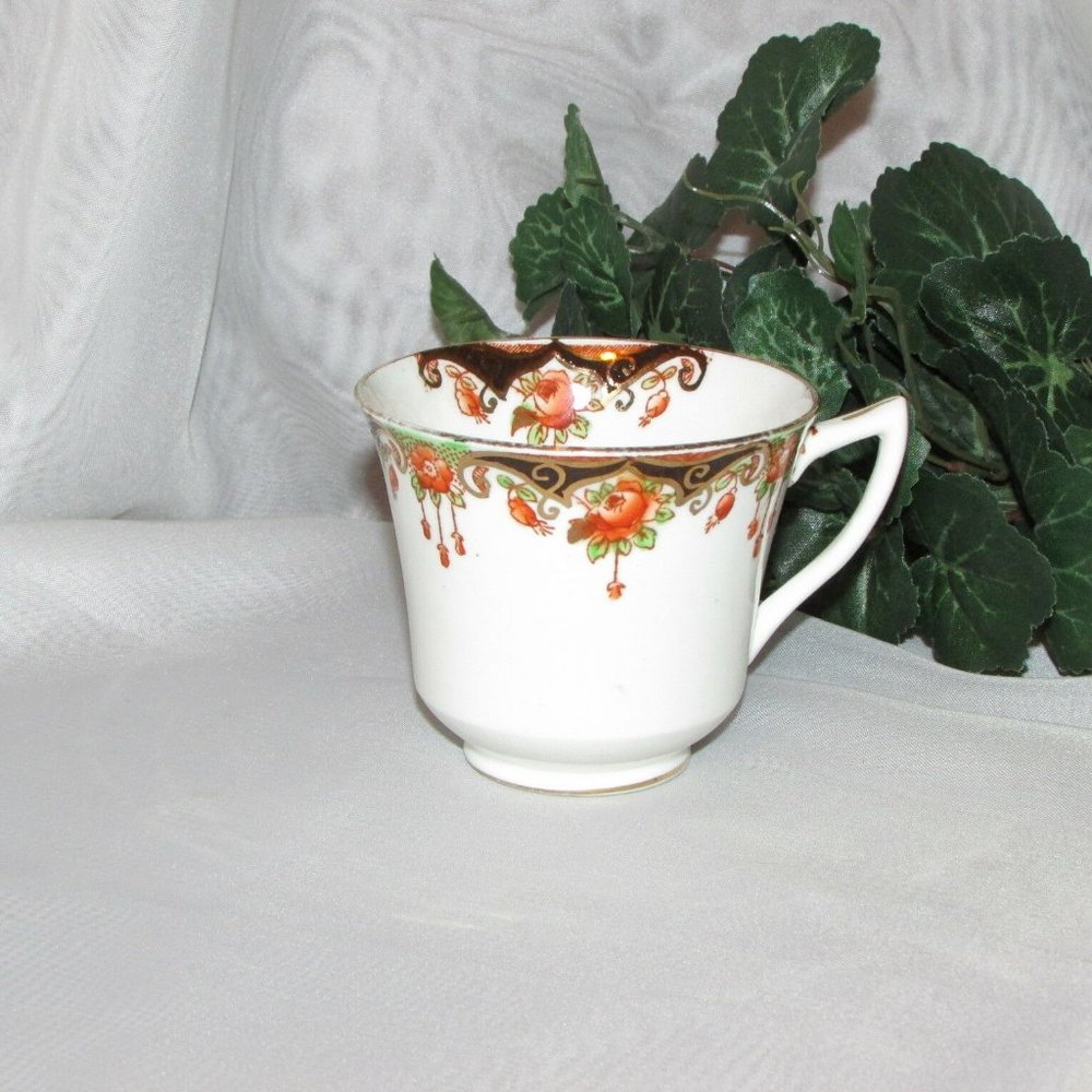 Vintage Teacup Duchess Bone China Cobalt Blue Rust Floral England Cottagecore
